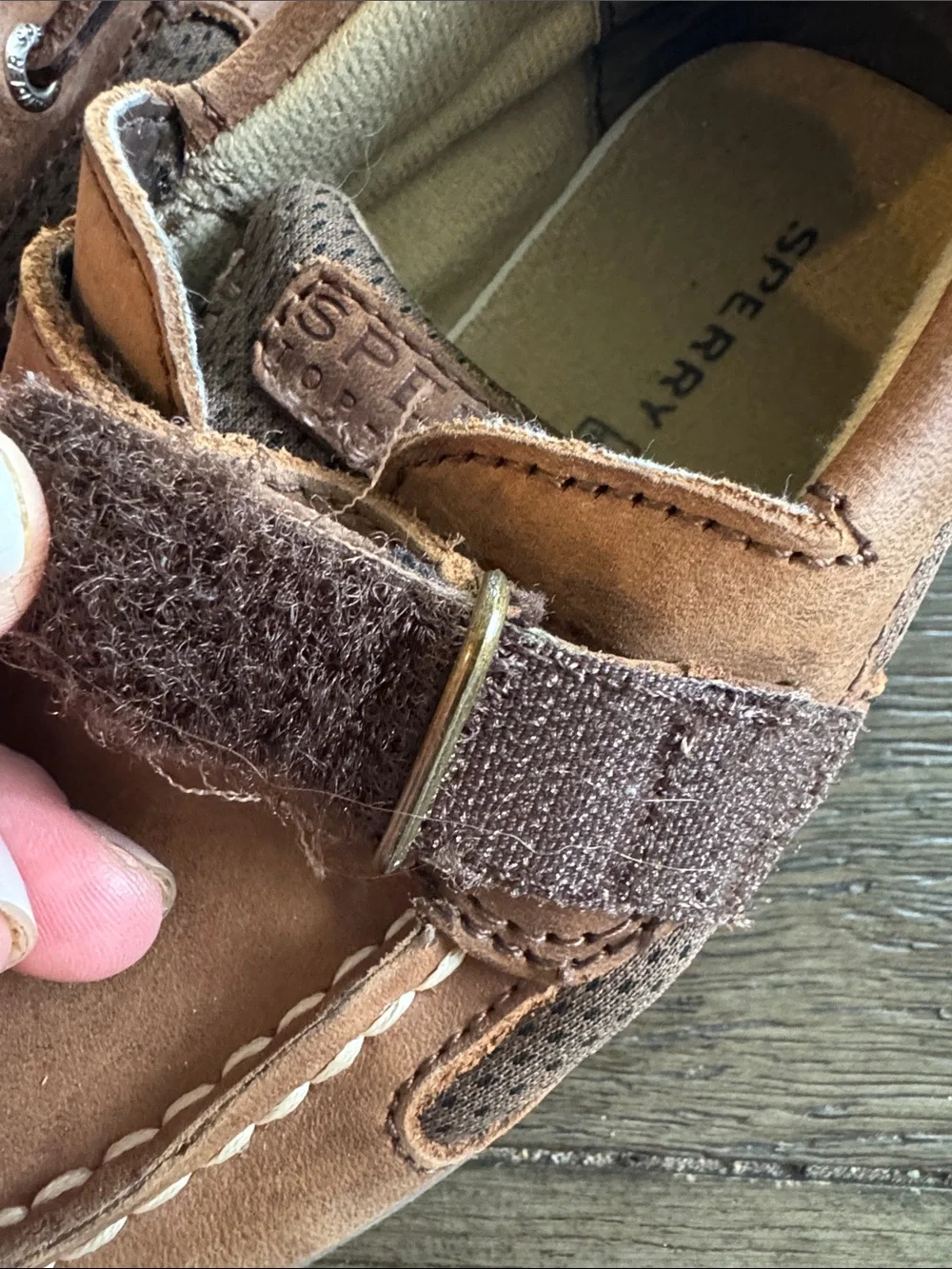 Sperry Kids Tan Leather Moccasin Velcro Slip-On